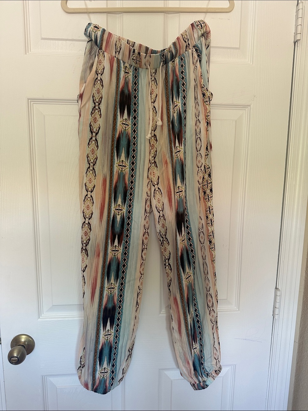 Entro Bohemian Striped Jogger Ballon Pants - Teal & Cream